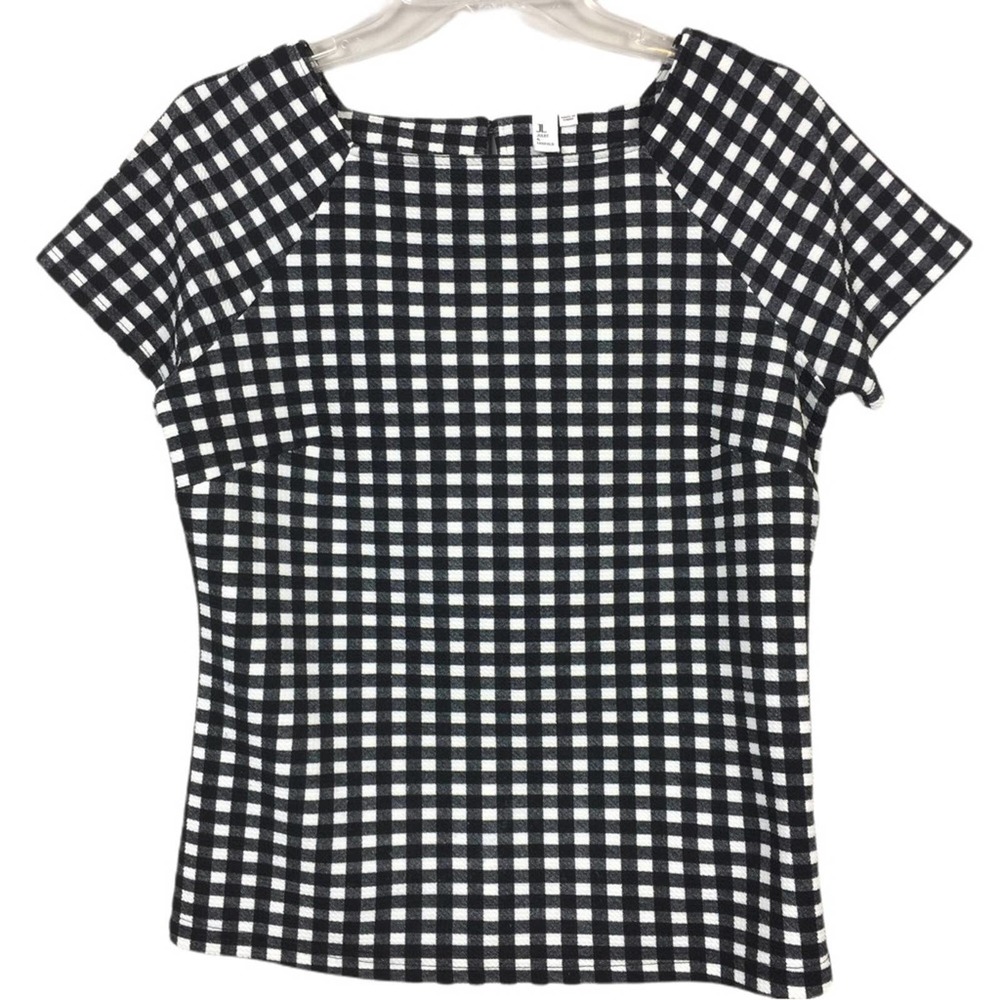 Black and White Gingham Short Sleeve Top Size Small
